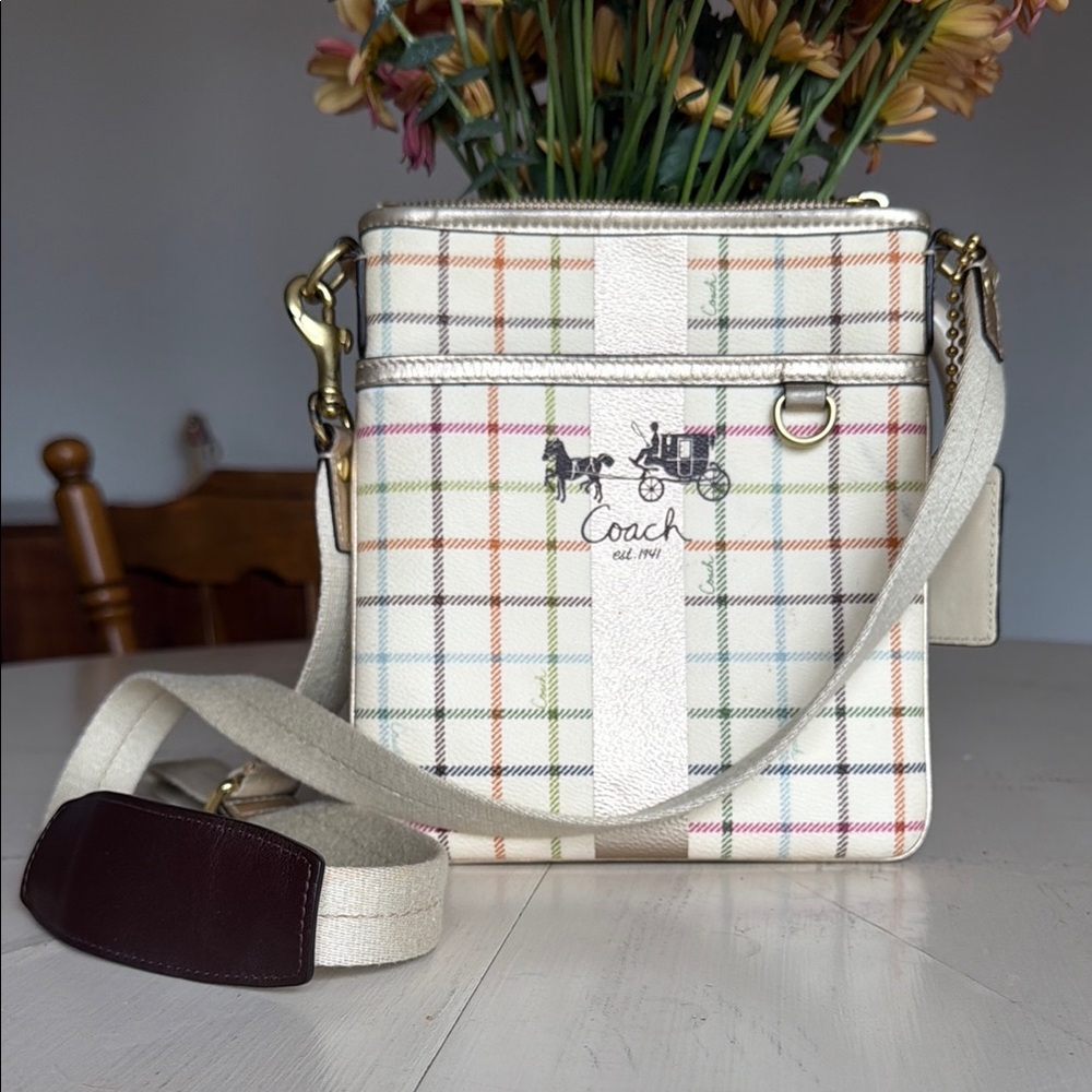 Coach Heritage Stripe Tattersall Crossbody Bag